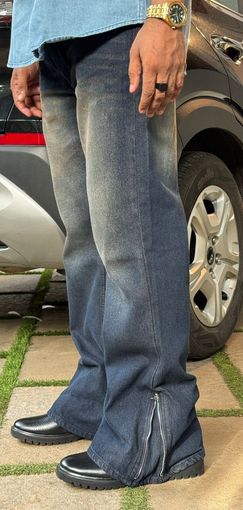 zipper bootcut dark blue brown