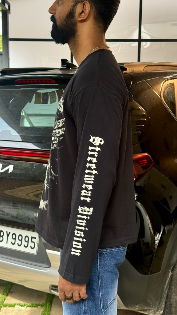 studded Daily Chaos fullsleeve black tshirt