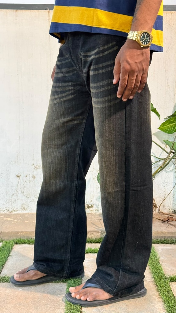 slub black straight fit jeans