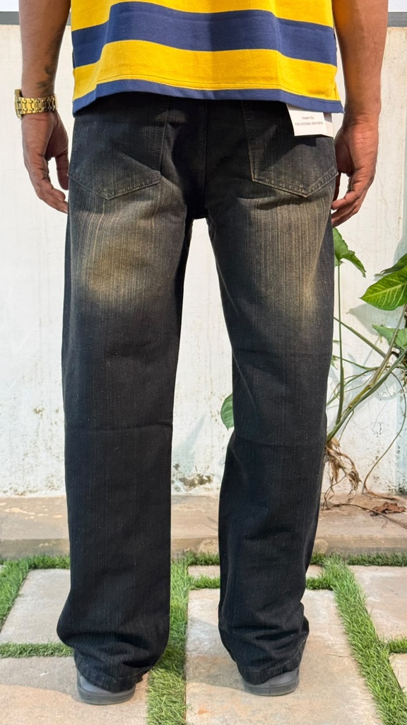 slub black straight fit jeans