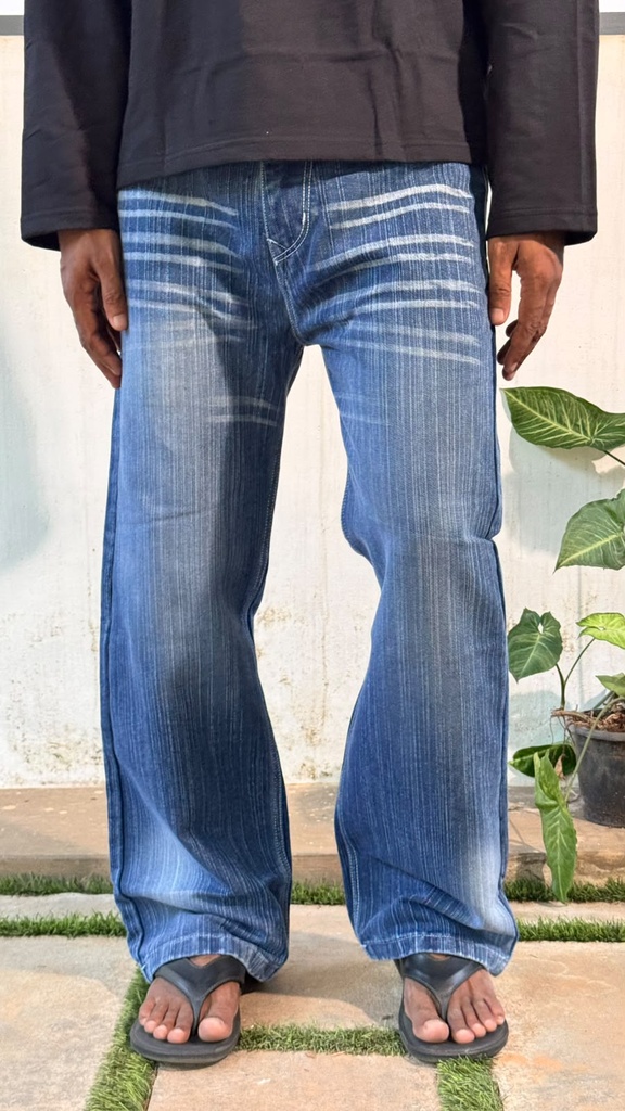 slub blue straight fit jeans