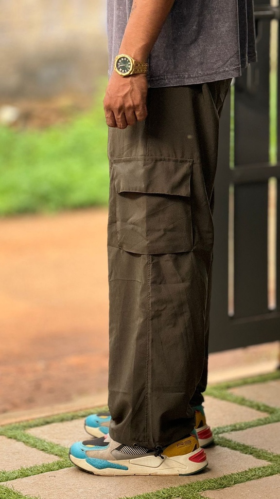 Olive Green Baggy Parachute Cargo Track pants