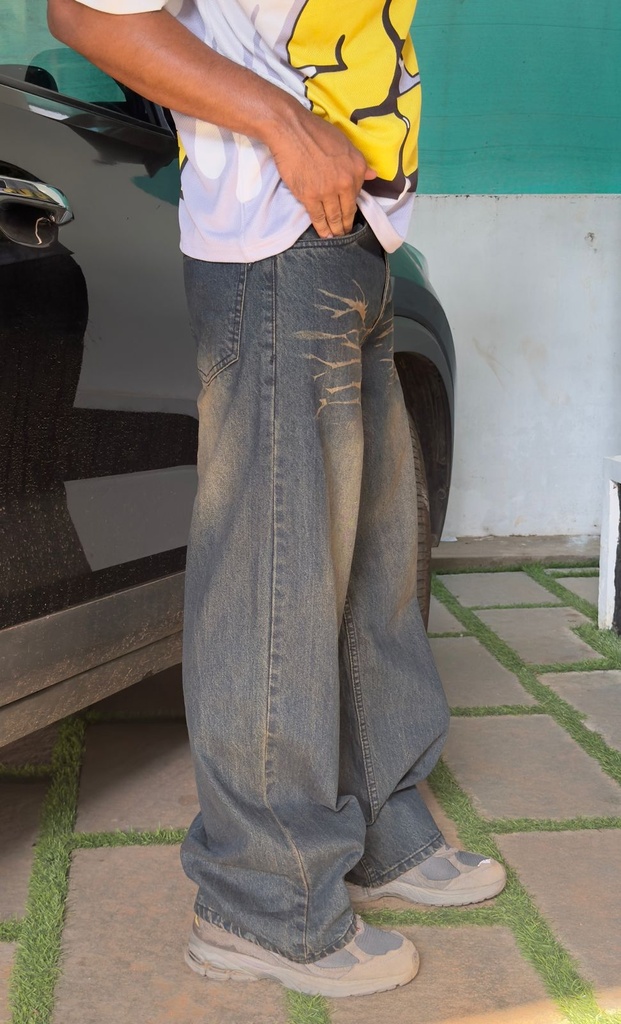 Dark blue  BROWN FADED baggy vintage Jeans