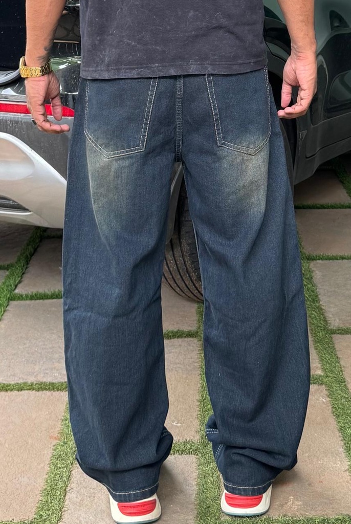 line whisker Baggy Rustwash Blue n brown Jeans