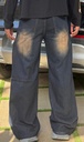 13in wideleg line whisker baggy jeans Black n Brown