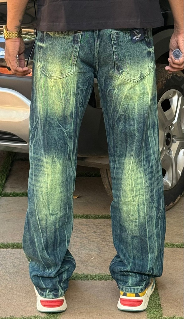 Straight fit special wash green and blue