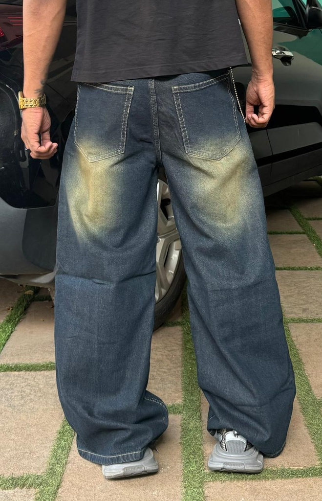 13in wideleg  whisker baggy jeans Black n yellow