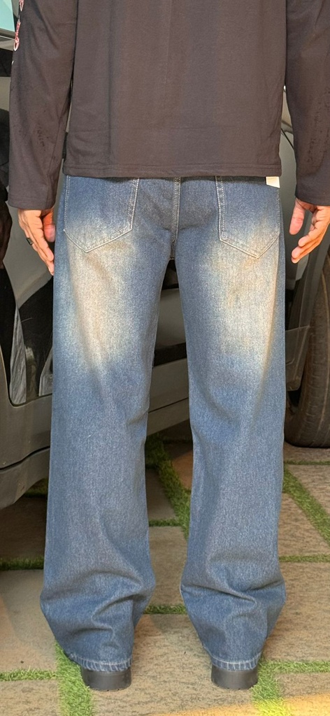 Dark Blue Straight Fit Jeans - light brown shade