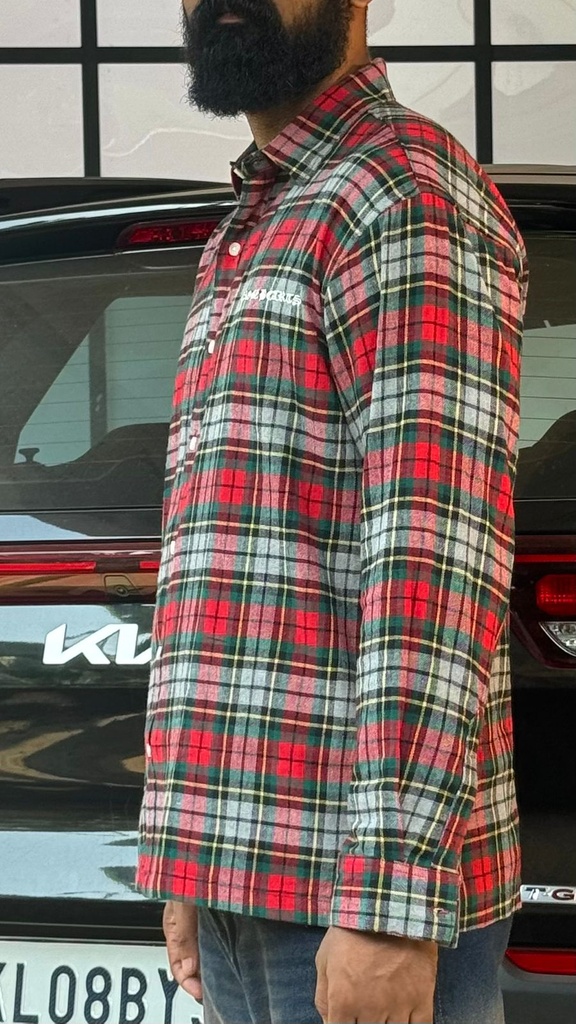 Red grey green fullsleeve Flannel boxy Shirt