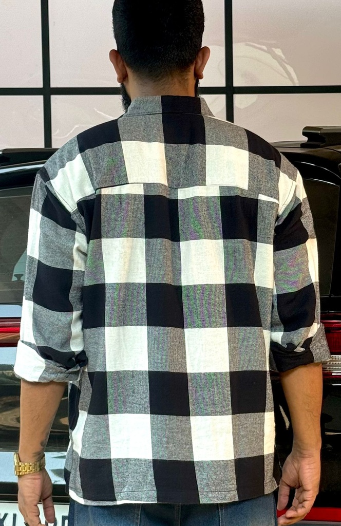 Black and white fullsleeve Flannel boxy Shirt