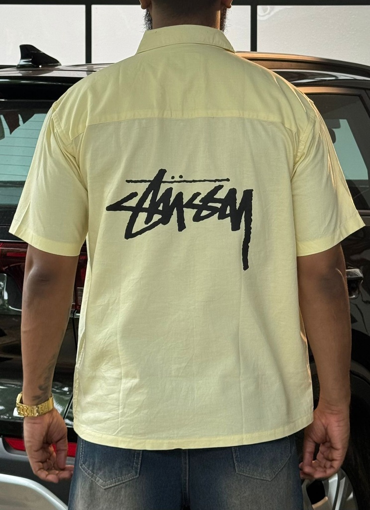 stuss embroidery Yellow boxy shirt