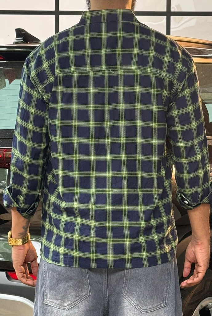 Dark Blue Green Big checks fullsleeve boxy Shirt