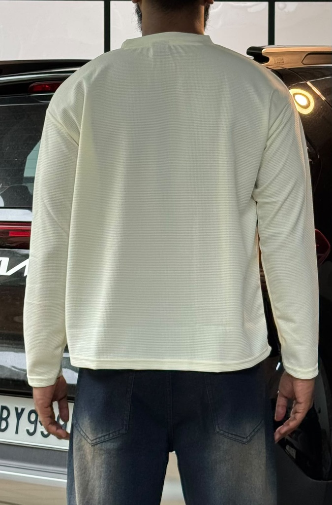 polyester Cream waffle knit Henley