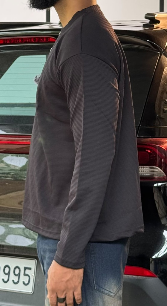 polyester Black waffle knit Henley