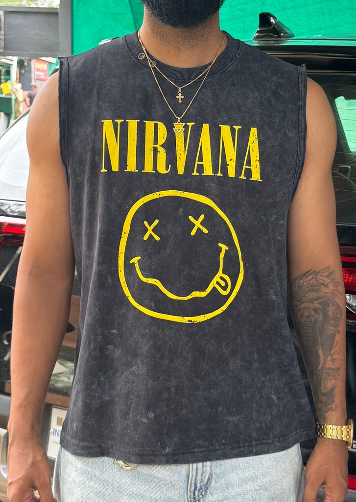 Yellow nirvana smile sleeveless vintage washed