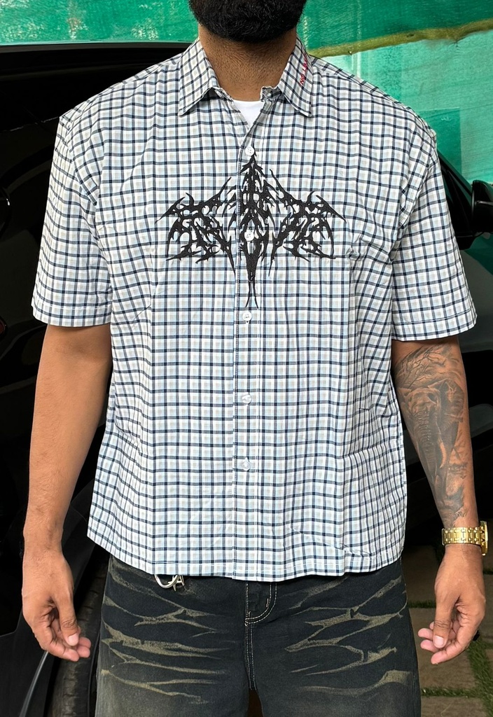 Embroidery yellow check shirts - boxy fit (cotton)- restocks soon