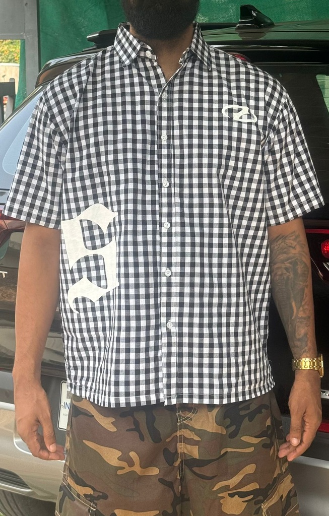 Printed Black Check boxy Shirt