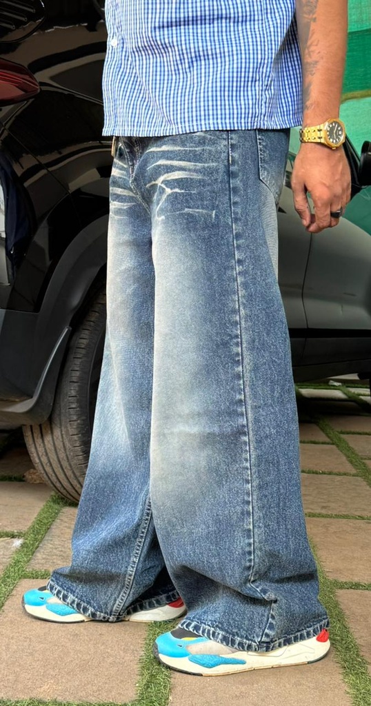 12inch grey faded blue baggy wide leg