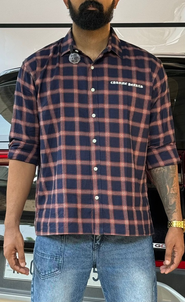 Dark Blue brown check shirt