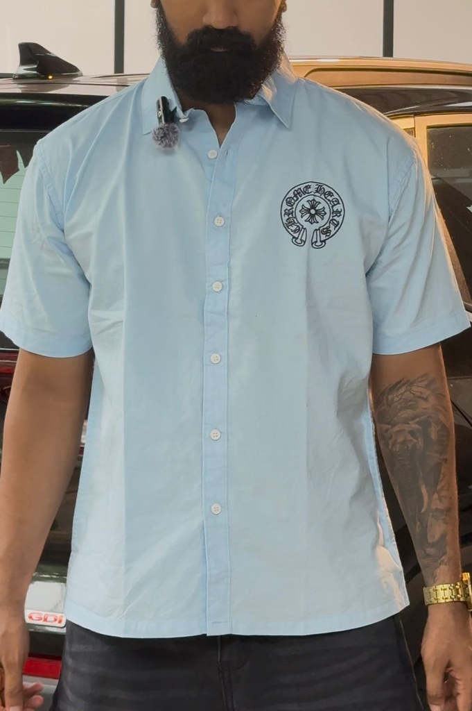 Chrome embroidery Blue boxy shirt