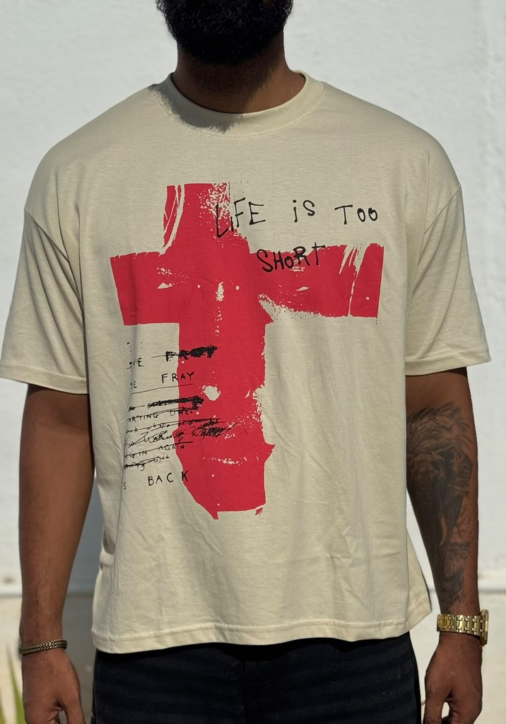 cross face boxyfit tshirt beige