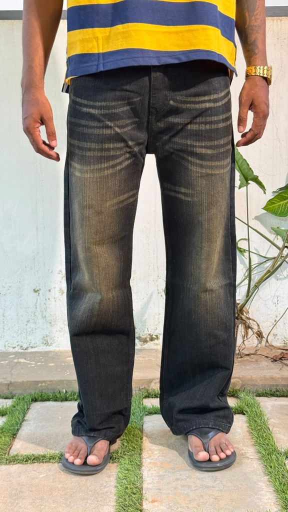slub black straight fit jeans