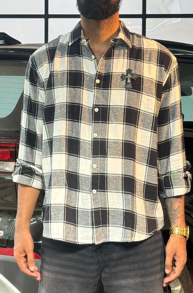 chrome patch Flannel boxy Shirt