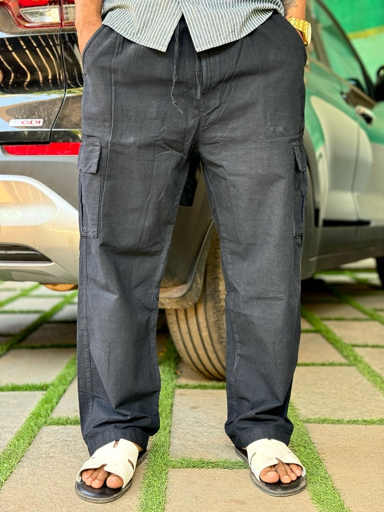 Linen type pants Black