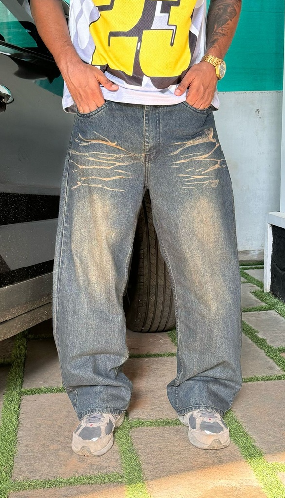 Dark blue  BROWN FADED baggy vintage Jeans