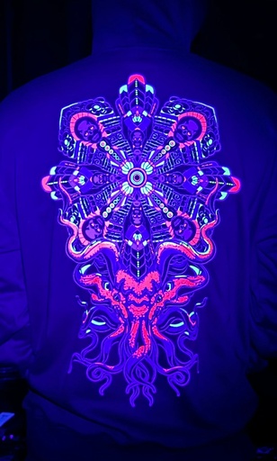 Psychedelic Hoodie Octopus Design UV glow.