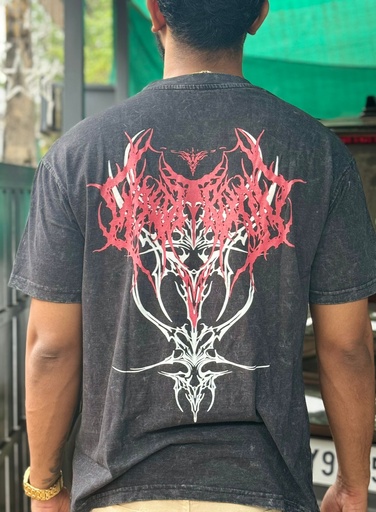 Back print Acid wash Tshirt - BLACK