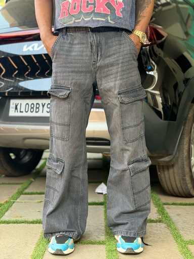 Unisex Surplus wideleg cargo jeans BLACK