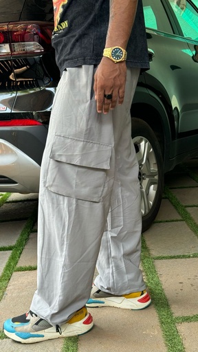 GREY Baggy Parachute Cargo Trackpants