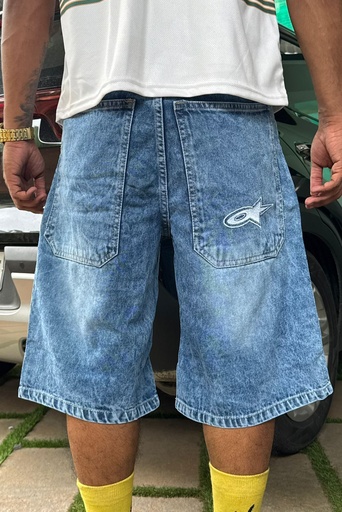 Light Blue Embroidery Jorts