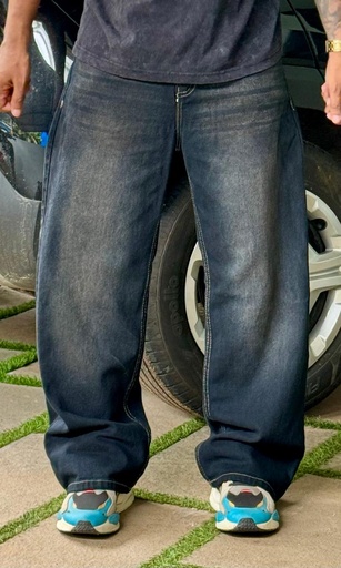 BLACK n Brown line whisker Baggy Rustwash  Jeans