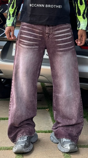 Brown 12 inch wideleg white whisker baggy