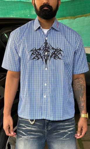 Embroidery Blue check shirts - boxy fit (polyester)- restocks soon