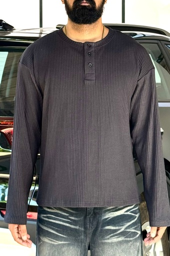 Textured Black Henley - restocks