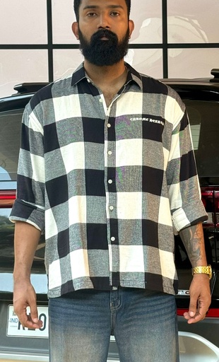 Black and white fullsleeve Flannel boxy Shirt