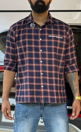 Dark Blue brown check shirt