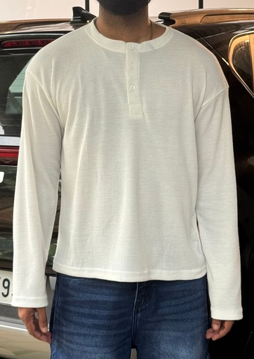 Textured White oversized Henley - restocks