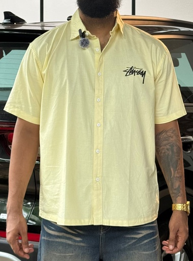 stuss embroidery Yellow boxy shirt