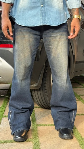 zipper bootcut dark blue brown
