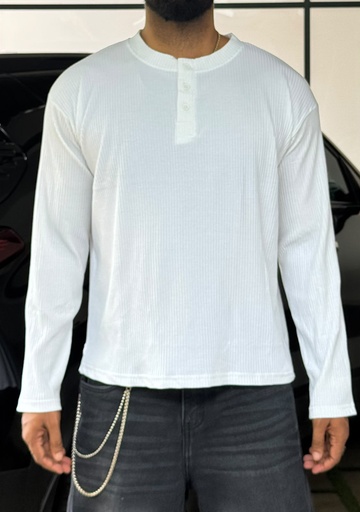 Line Textured White Henley