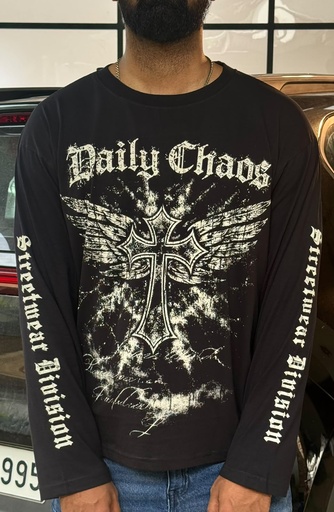 studded Daily Chaos fullsleeve black tshirt