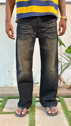slub black straight fit jeans